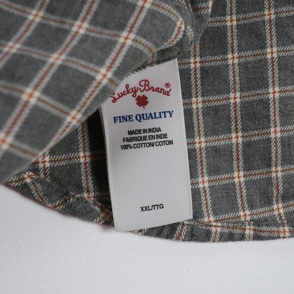 Lucky Brand Plaid Brushed Cotton Button Down Shirt Men’s XXL Gray Rust Workwear - Picture 10 of 14